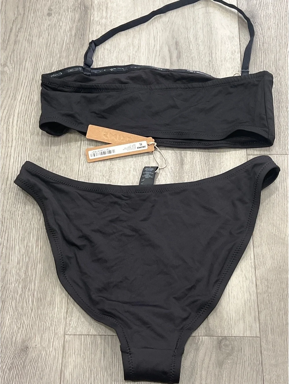 SKIMS  Signature Swim Bandeau Bikini Top & Swim Mid Coverage Bottom- SET in Onyx
